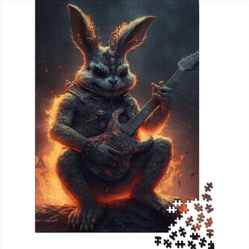 Puzzle für Erwachsene, Flaming Bunny Guitar, 500-teiliges Puzzle, Holzpuzzle für Erwachsene und Kinder ab 12 Jahren, Puzzlespaß, Puzzlespiele, Größe 52 x 38 cm von LiJianXXO