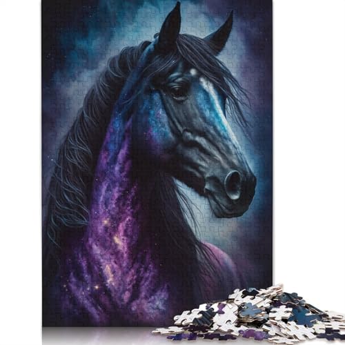 Puzzle für Erwachsene, Galaxie, Weltraum, Tier, Pferd, 1000-teiliges Puzzle, Holzpuzzle, Puzzle für 12-Jährige, tolles Geschenk für Erwachsene (Größe 75 x 50 cm) von LiJianXXO