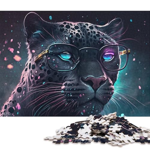 Puzzle für Erwachsene, Galaxie, schwarzer Leopard mit Brille, 1000-teiliges Puzzle für Erwachsene und Kinder ab 12 Jahren, Puzzle aus Karton, Denkspiel 38x26cm/1000 Teile von LiJianXXO