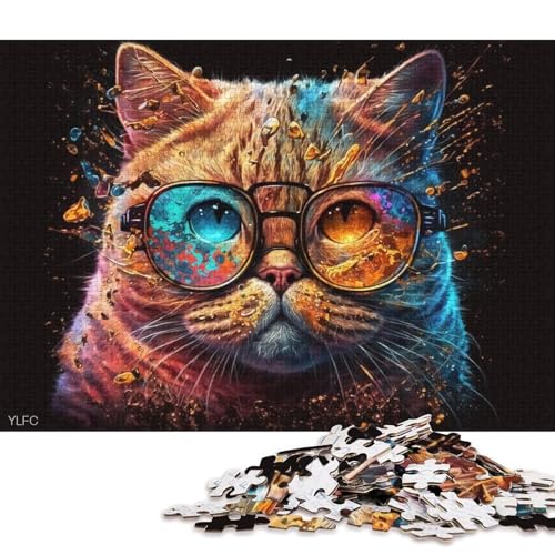 Puzzle für Erwachsene, Garfield-Katze mit Brille, 1000-teiliges Puzzle, Holzpuzzle für Erwachsene und Kinder, entspannendes geistiges Lernspielzeug 75x50cm/1000 Teile von LiJianXXO