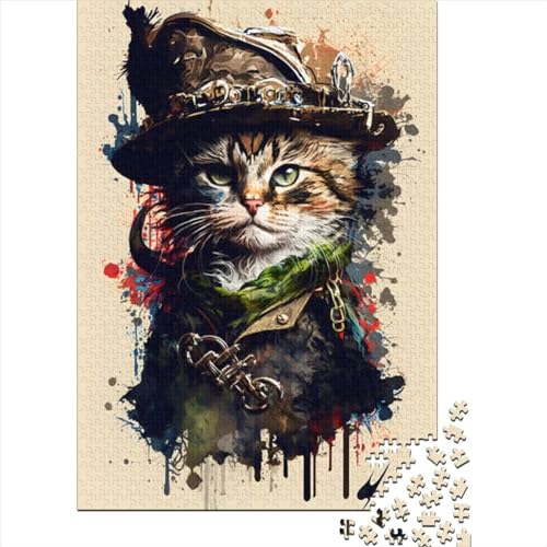 Puzzle für Erwachsene, Gemälde eines Katzenpiraten, 500 Teile, Puzzle für Erwachsene, Holzpuzzle für Erwachsene und Kinder ab 12 Jahren, anspruchsvolles Spiel, Größe 52 x 38 cm von LiJianXXO