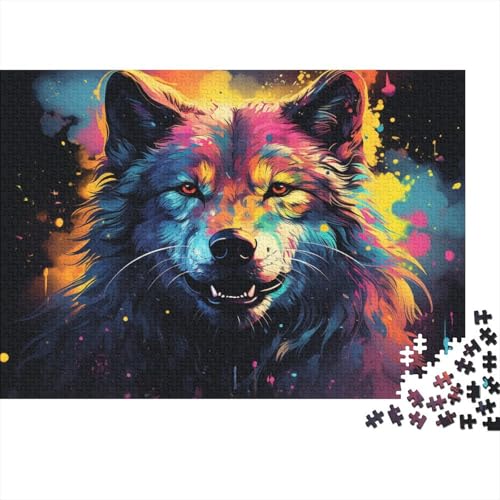 Puzzle für Erwachsene, Gemälde eines bunten Wolfs. Puzzle für Erwachsene, 1000-teiliges Holzpuzzle. Geeignet für Kinder ab 12 Jahren. Tolle Größe 50 x 75 cm. von LiJianXXO