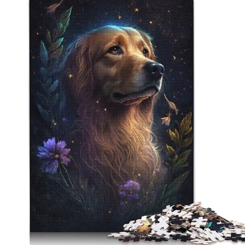 Puzzle für Erwachsene, Golden Retriever-Blume, 1000 Teile Puzzle für Erwachsene, Holzpuzzle für Erwachsene und Kinder ab 12 Jahren, tolles Geschenk für Erwachsene, Größe: 75 x 50 cm von LiJianXXO