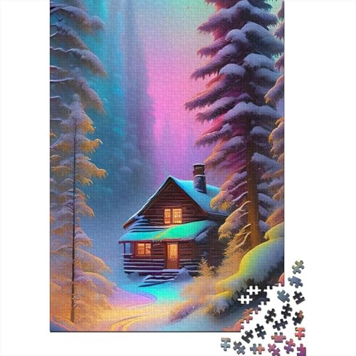 Puzzle für Erwachsene, Hütte im verschneiten Wald, 300-teiliges Puzzle für Erwachsene, Holzpuzzle für Erwachsene und Kinder ab 12 Jahren, Lernspielzeug, Größe 40 x 28 cm von LiJianXXO