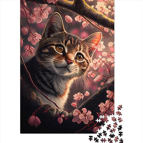 Puzzle für Erwachsene, Kirschblütenkatze, 500-teiliges Puzzle für Erwachsene und Kinder, Holzpuzzle für Erwachsene und Kinder ab 12 Jahren, Lernspiel, Größe 52 x 38 cm von LiJianXXO