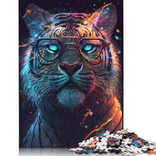 Puzzle für Erwachsene, Kosmischer Tiger mit Brille, Puzzle für Erwachsene, 1000 Teile, Holzpuzzle für Erwachsene und Kinder ab 12 Jahren, Denksport-Puzzle (Größe 75 x 50 cm) von LiJianXXO