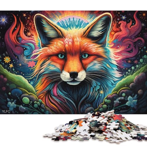 Puzzle für Erwachsene, Kunst, bunter Fuchs, 1000-teiliges Puzzle für Erwachsene und Kinder, Kartonpuzzle für Erwachsene und Kinder, Lernspiel, Herausforderungsspielzeug 38x26cm/1000 Teile von LiJianXXO