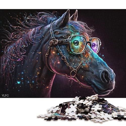 Puzzle für Erwachsene, Pferd mit Brille, 1000-teiliges Puzzlespiel, Holzpuzzle für Erwachsene und Kinder ab 12 Jahren, Spiele, Spielzeug, Geschenk (Größe 75 * 50 cm) von LiJianXXO