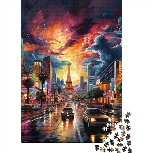 Puzzle für Erwachsene, Psychedelischer Las Vegas Strip bei Nacht, 1000-teiliges Puzzle, Holzpuzzle für Erwachsene und Kinder ab 12 Jahren, Lernspiel, Größe: 75 x 50 cm von LiJianXXO