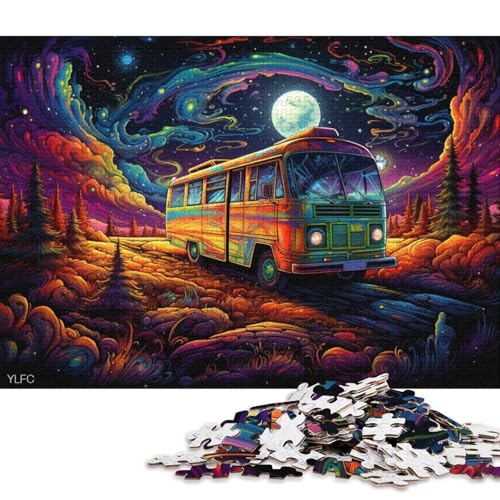 Puzzle für Erwachsene, Regenbogen-Bus-Puzzle, 1000 Teile, Holzpuzzle für Jugendliche und Kinder, einzigartiges Herausforderungsspiel 75x50cm/1000 Teile von LiJianXXO