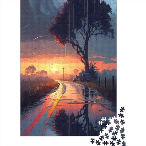 Puzzle für Erwachsene, Sonnenuntergang, Regen, Straßenreflexion, 300 Teile, Puzzle, Holzpuzzle, geeignet für Erwachsene und Kinder und älter, Familienpuzzle, Spielgröße 40 x 28 cm von LiJianXXO