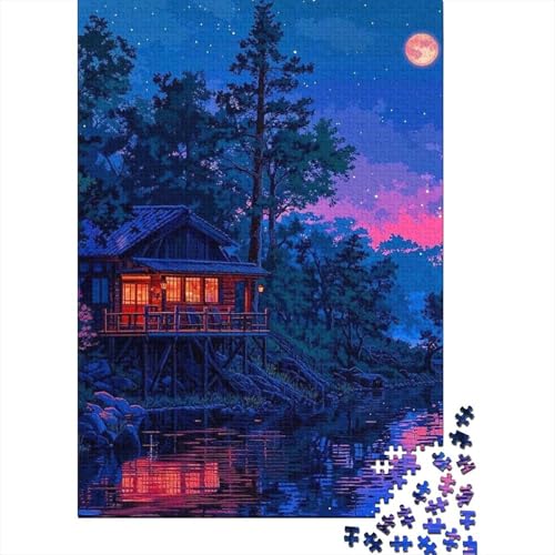 Puzzle für Erwachsene, Sonnenuntergangshütte am See, 300-teiliges Puzzle für Erwachsene, Holzpuzzle für Erwachsene und Kinder ab 12 Jahren, Lernspielzeug, Größe 40 x 28 cm von LiJianXXO