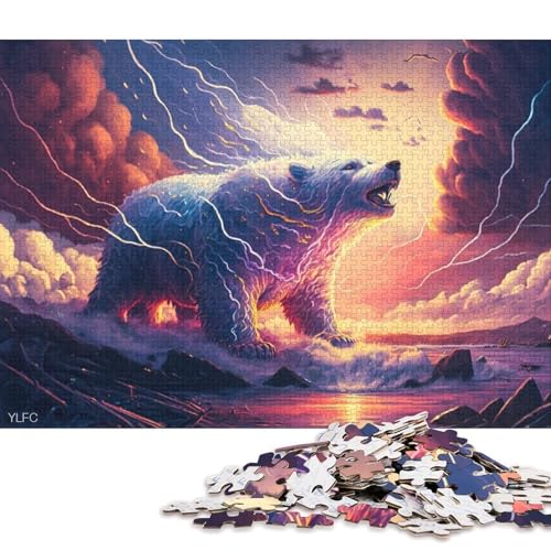 Puzzle für Erwachsene, Tierkunst, Eisbär, 1000-teiliges Puzzle, Holzpuzzle für Erwachsene und Kinder, entspannendes geistiges Lernspielzeug 75x50cm/1000 Teile von LiJianXXO