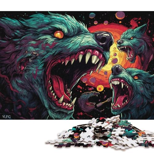 Puzzle für Erwachsene, Wütender Wolf, Puzzle für Erwachsene, 1000-teiliges Kartonpuzzle für Erwachsene und Kinder, Stressabbau-Spielzeug 38x26cm/1000 Teile von LiJianXXO