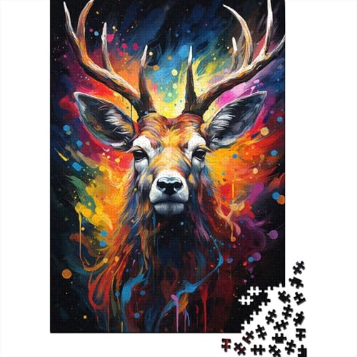 Puzzle für Erwachsene, bunter Psychedelischer Hirsch, 1000 Teile, Puzzlespiele, Lernspielzeug, Puzzle für Kinder ab 12 Jahren und Erwachsene (Größe 75 x 50 cm) von LiJianXXO