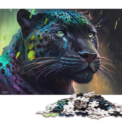 Puzzle für Erwachsene, bunter schwarzer Leopard, 1000 Teile, Kartonpuzzle für Erwachsene und Familien, tolles Geschenk für Erwachsene 38x26cm/1000 Teile von LiJianXXO