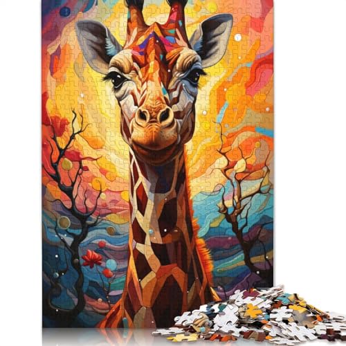 Puzzle für Erwachsene, farbenfrohe Giraffenkunst für Erwachsene, 1000 Teile, Puzzle-Geschenke, Holzpuzzle für Erwachsene und Kinder ab 12 Jahren, ideale Größe: 75 x 50 cm von LiJianXXO