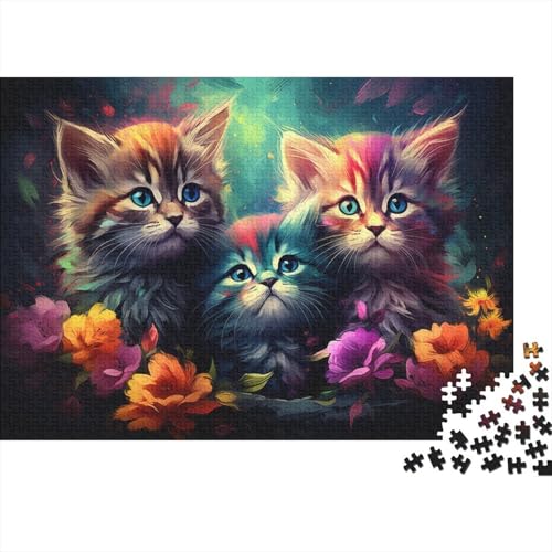 Puzzle für Erwachsene, farbenfrohes, psychedelisches, süßes Katzen-Puzzle mit 1000 Teilen, Holzpuzzle für Erwachsene und Familien, Lernspiel, Größe 50 x 75 cm von LiJianXXO