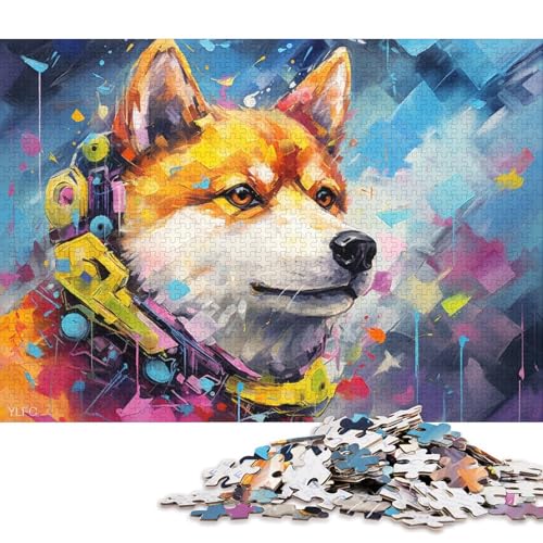 Puzzle für Erwachsene, farbenfrohes Roboter-Shiba-Inu-Puzzle für Erwachsene, 1000-teiliges Holzpuzzle für Erwachsene und Kinder, Stressabbau-Spielzeug 75x50cm/1000 Teile von LiJianXXO