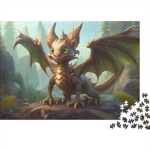 Puzzle für Erwachsene, grüner Babydrache, 1000 Teile, für Erwachsene und Kinder, aus Holz, Puzzle für Erwachsene, Familien- und Heimdekoration, Größe 50 x 75 cm von LiJianXXO