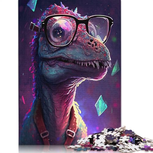 Puzzle für Erwachsene, kosmische Dinosaurier tragen eine Brille, 1000-teiliges Puzzle, Kartonpuzzle für Erwachsene und Jugendliche ab 12 Jahren, Lernspiel, Größe: 38 x 26 cm von LiJianXXO