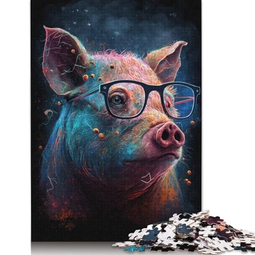 Puzzle für Erwachsene, kosmisches Schwein mit Brille, 1000 Teile, Puzzlespielzeug, Papppuzzle für Jugendliche und Erwachsene, tolles Geschenk für Erwachsene (Größe 38 x 26 cm) von LiJianXXO