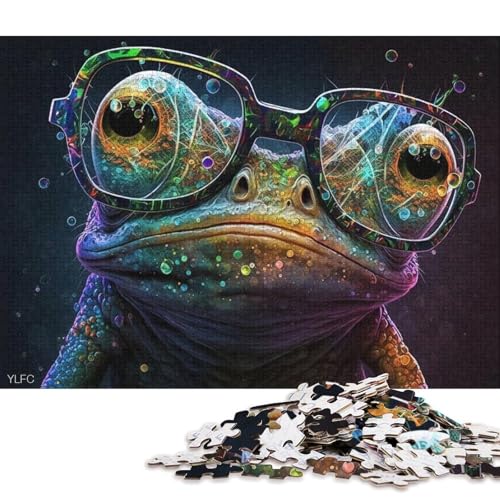 Puzzle für Erwachsene 1000 Kosmischer Frosch trägt eine Brille-Puzzle für Erwachsene, Holzpuzzle, Lernspiel für Erwachsene und Kinder (Größe 75 * 50 cm) von LiJianXXO