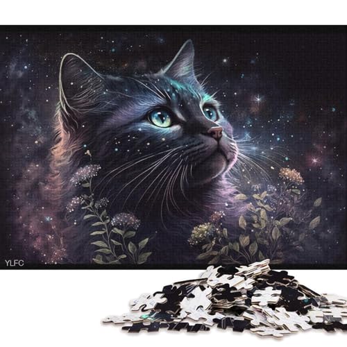 Puzzle für Erwachsene 1000 Puzzles mit kosmischen Katzen und Blumen, Kartonpuzzle, Lernspiel für Erwachsene und Kinder (Größe 38 * 26 cm) von LiJianXXO