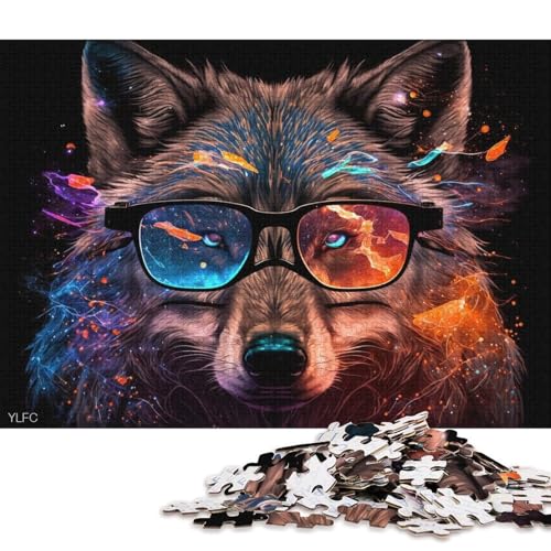 Puzzle für Erwachsene 1000 Stück, Wolf mit Brille, Puzzle für Erwachsene, Holzpuzzle, Lernspiel für Erwachsene und Kinder (Größe 75 * 50 cm) von LiJianXXO