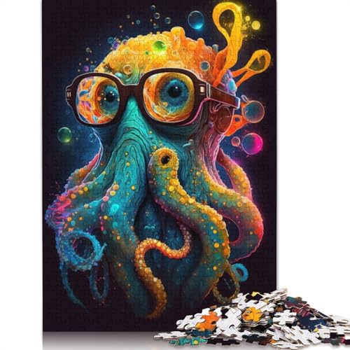 Puzzle für Erwachsene 1000 Teile, Krake mit Brille, Puzzle für Kinder, Holzpuzzle, Heimkunstdekor, Größe: 75 x 50 cm von LiJianXXO