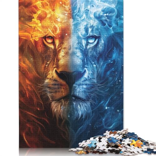 Puzzle für Erwachsene 1000 Teile EIS- und Feuerlöwe-Puzzle für Erwachsene Kartonpuzzle Familienpuzzlespiel Größe: 38 x 26 cm von LiJianXXO