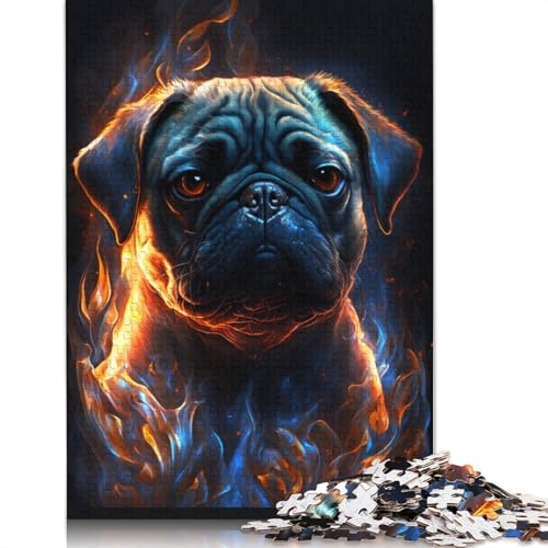 Puzzle für Erwachsene 1000 Teile Feuertier-Mops-Puzzle Holzpuzzle für Erwachsene, tolles Geschenk für Erwachsene und Kinder, Größe: 75 x 50 cm von LiJianXXO