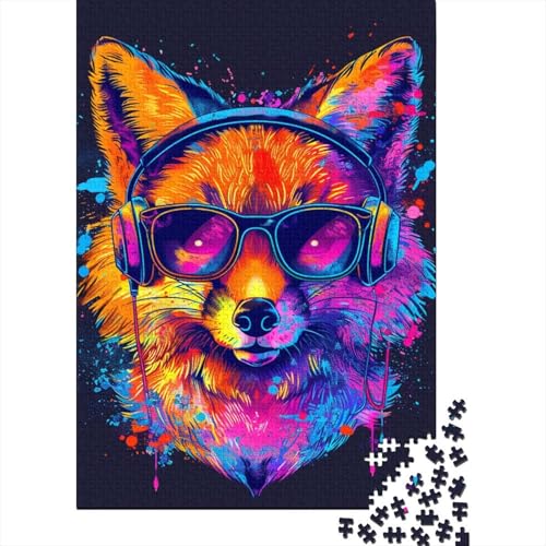 Puzzle für Erwachsene 1000 Teile Fuchs mit Sonnenbrille Puzzles für Erwachsene Holzbrettpuzzle Lustiges Geschenk Größe: 75x50 cm von LiJianXXO