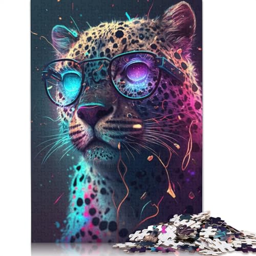 Puzzle für Erwachsene 1000 Teile Leopard mit Brille Puzzle für Erwachsene aus Pappe, tolles Geschenk für Erwachsene und Kinder, Größe: 38 x 26 cm von LiJianXXO