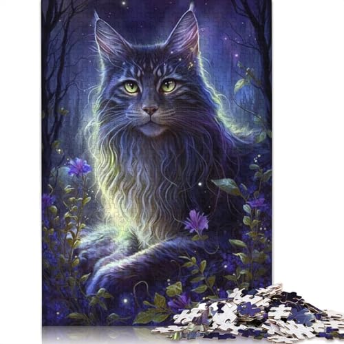 Puzzle für Erwachsene 1000 Teile Maine Coon Katze Blume Galaxie Puzzle für Kinder Holzpuzzle Spielzeug Denkspiel Größe: 75x50cm von LiJianXXO