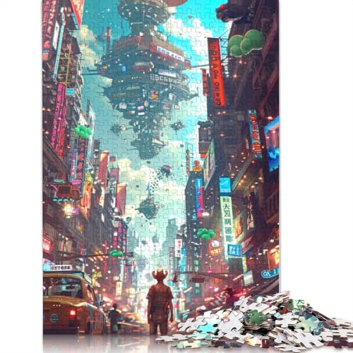 Puzzle für Erwachsene 1000 Teile Neon City Puzzle für Kinder Holzpuzzle Spielzeug Denkspiel Größe: 75x50cm von LiJianXXO