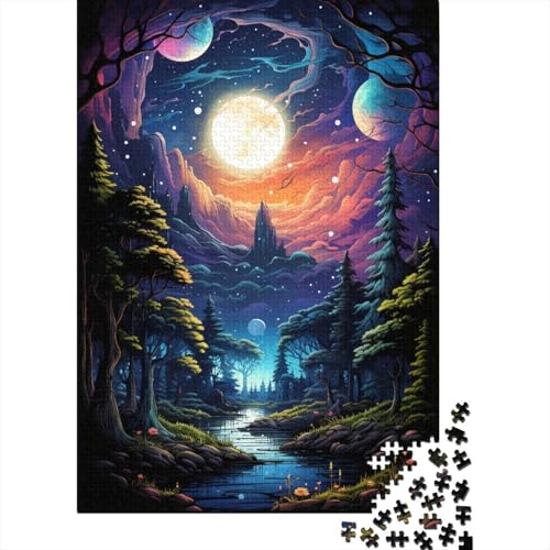 Puzzle für Erwachsene Die farbenfrohe Psychedelie des mysteriösen Mondes, 1000-teiliges Puzzle, Holzpuzzle für Erwachsene und Kinder ab 12 Jahren, tolles Geschenk, 50 x 75 cm von LiJianXXO