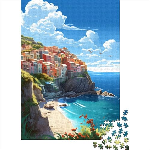 Puzzle für Erwachsene Italienische Küstenlandschaft 1000-teiliges Puzzle Holzpuzzle für Erwachsene und Kinder ab 12 Jahren Lernspiel Größe: 75 x 50 cm von LiJianXXO