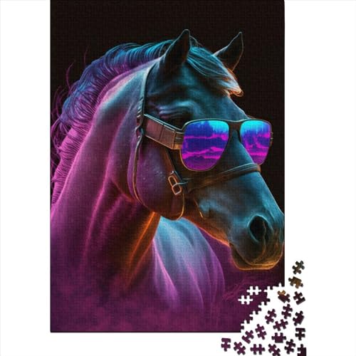 Puzzle für Erwachsene Neon Nights Horse 1000-teiliges Puzzle aus Holz für Erwachsene und Jugendliche ab 12 Jahren. Anspruchsvolles Spiel, Größe 75 x 50 cm von LiJianXXO