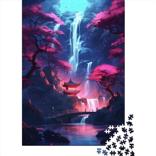 Puzzle für Erwachsene Sakura-Wasserfall-Tempel, 500 Teile, Puzzle für Erwachsene, Holzpuzzle für Erwachsene und Kinder ab 12 Jahren, anspruchsvolles Spiel, Größe 52 x 38 cm von LiJianXXO