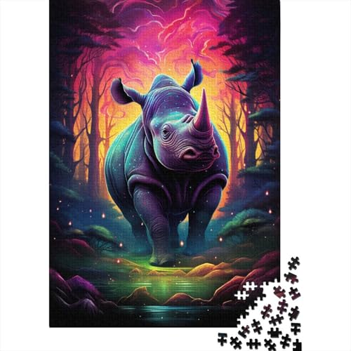 Puzzle für Erwachsene mit 1000 Teilen, farbiges Nashorn, aus Holz, kreative Kunst, Puzzle, Geschenke für Erwachsene und Kinder (Größe 75 x 50 cm) von LiJianXXO