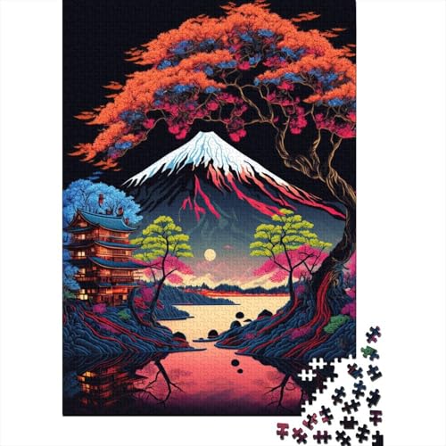 Puzzle für Erwachsene und Jugendliche, japanische Landschaft, Neon-Holzpuzzle, Puzzle für Erwachsene, nachhaltiges Puzzle für Erwachsene (Größe 75 x 50 cm) von LiJianXXO