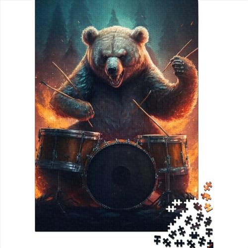 Puzzle für Erwachsene und Kinder, Braunbär spielt Schlagzeug, 500-teiliges Puzzlespiel, Holzpuzzle für Erwachsene und Kinder ab 5 Jahren, Denksportspiel, Größe 52 x 38 cm von LiJianXXO