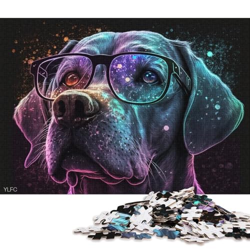 Puzzle für Erwachsene und Kinder, Labrador mit Brille, 1000-teiliges Puzzle aus Pappe für Erwachsene und Kinder ab 12 Jahren, tolles Geschenk für Erwachsene (Größe 38 * 26 cm) von LiJianXXO