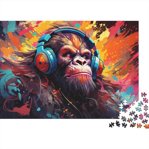 Puzzle für Erwachsene und Kinder, Orang-Utan hört Musik, 1000-teiliges Holzpuzzle für Erwachsene und Kinder ab 12 Jahren, Spielzeug-Wanddekoration, Größe 50 x 75 cm von LiJianXXO