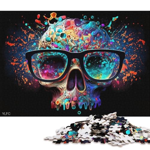 Puzzle für Erwachsene und Kinder, Totenkopf mit Brille, 1000-teiliges Puzzle, Holzpuzzle für Erwachsene und Kinder ab 12 Jahren, entspannend, intellektuell, pädagogisch wertvoll 75x50cm/1000 Teile von LiJianXXO