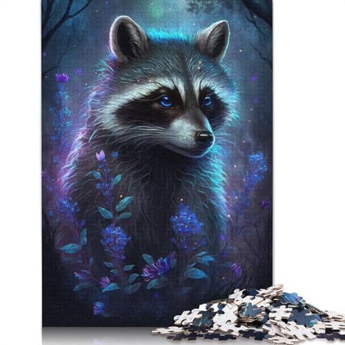 Puzzle für Erwachsene und Kinder, Waschbär-Blumen-Galaxie, 1000-teiliges Puzzle, Papppuzzle für Kinder ab 12 Jahren, tolles Geschenk für Erwachsene, Größe: 38 x 26 cm von LiJianXXO