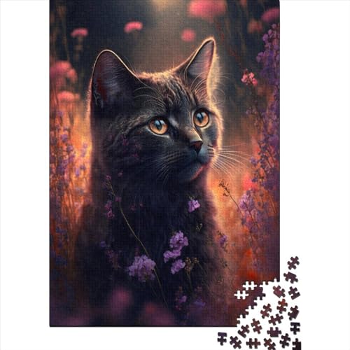 Puzzle für Erwachsene und Teenager, Katze in Blumen, 500-teiliges Puzzle, Holzpuzzle für Erwachsene, Geschenke, Familiendekoration, Größe 52 x 38 cm von LiJianXXO