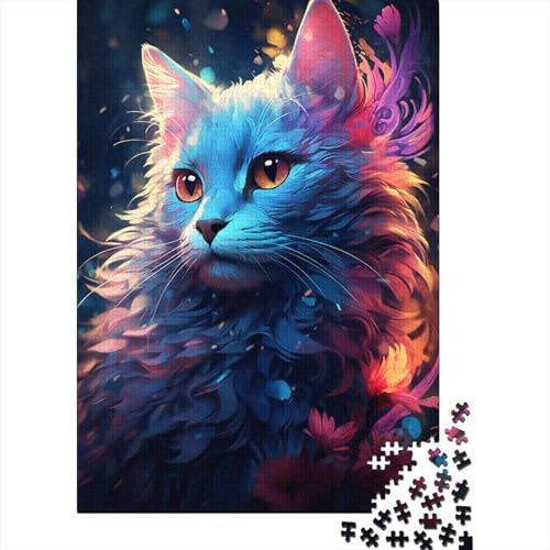 Puzzle für Erwachsene und Teenager, Katze in den Blumen, 1000-teiliges Puzzle, Holzpuzzle für Erwachsene, Geschenke, Familiendekoration, Größe: 75 x 50 cm von LiJianXXO