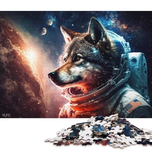 Puzzle für Kinder, Cosmic Wolf Astronaut, 1000-teiliges Puzzle, Holzpuzzle für Erwachsene und Kinder ab 12 Jahren, Lernspiel (Größe 75 * 50 cm) von LiJianXXO